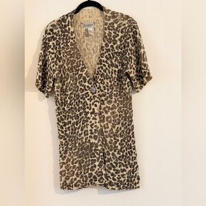 Chico's Metallic Gold Leopard Print Short Sleeve Knit Cardigan Size 4